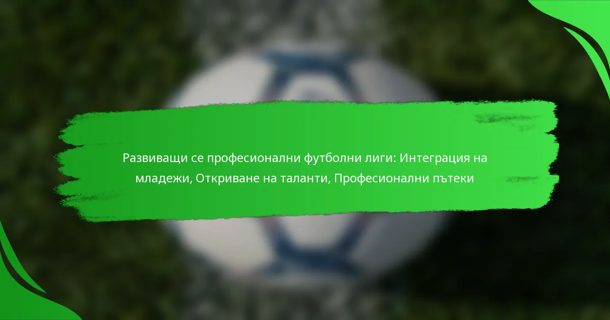 Развиващи се професионални футболни лиги: Интеграция на младежи, Откриване на таланти, Професионални пътеки
